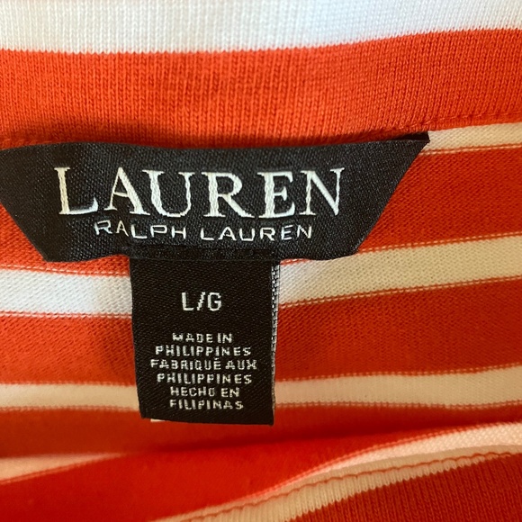Ralph Lauren Orange and White Cropped  Striped Mariner T  size Large - Picture 4 of 6